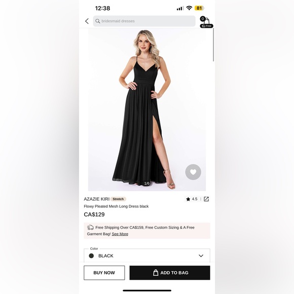 BLACK BRIDESMAID DRESS AZAZIE SIZE A4 - Picture 6 of 7